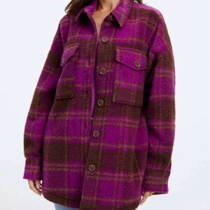 Good American Purple and Brown Plaid Utility Jacket